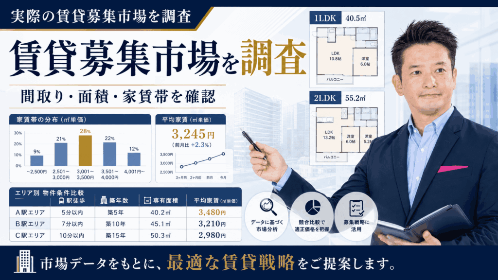 「賃貸募集市場を調査｜間取り・面積・家賃帯を確認」