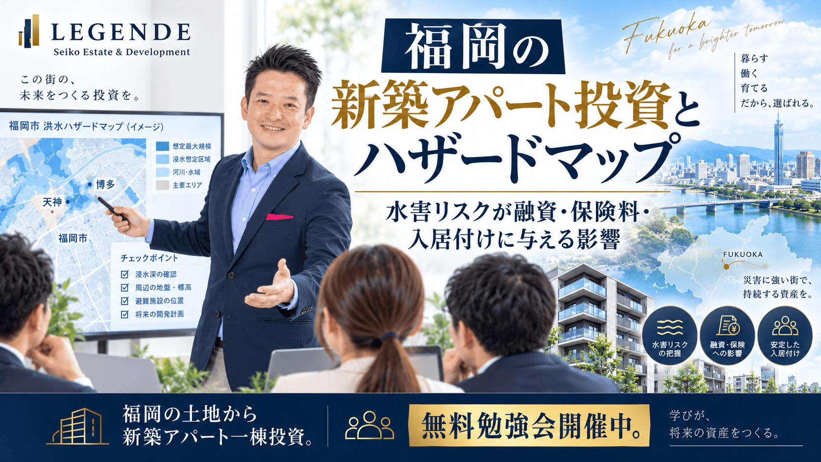 福岡の新築アパート投資とハザードマップ｜水害リスクが融資・保険料・入居付けに与える影響